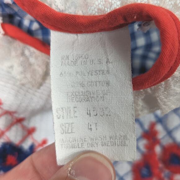 Vintage Dress Girls Size 18-24m Blue Gingham Embroidered School - Picture 5 of 5